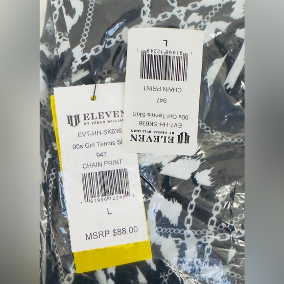 EleVen-Venus Williams 90’s Girl Tennis Skirt Black&White Chain Pattern   L   NWT - Picture 9 of 9